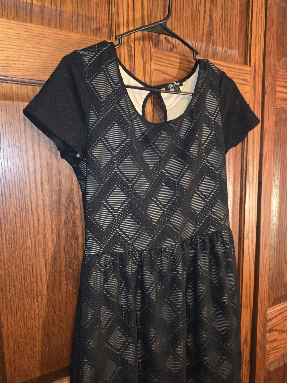 BeBop Black Textured Geometric Lace Fit & Flare Mini Dress | Keyhole